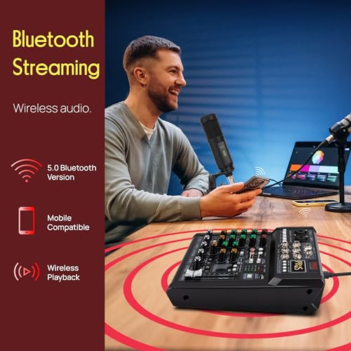 Pyle 6 Channel Studio Mixer - Small Footprint, USB - PC Recording, Bluetooth In, MP3 Player, DSP Effects, +48V Phantom Power, XLR Combo Inputs, Control Room Out, Smooth Dials and Faders - PMX406ST - size: 6