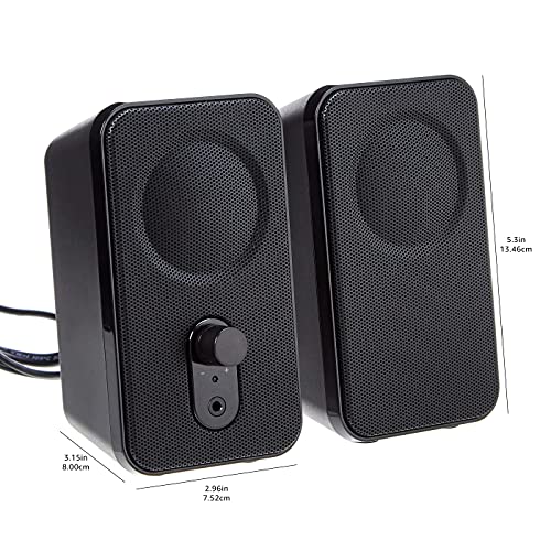Amazon Basics AC-Powered Computer Speakers for Desktop or Laptop PC with Volume Control,Headphone Jack,Black (US Version),(Pack of 8) - size: 8-Pack, style: AC