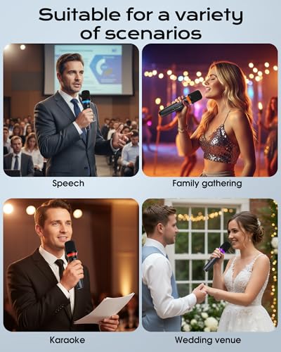 Wireless Microphone, One-Touch Mute & Dynamic RGB Lighting, Professional-Grade Dual Handheld Dynamic Microphone, 200-Foot Ultra-Long Range & 40-Hour Battery Life. for Singing and Family Gatherings.
