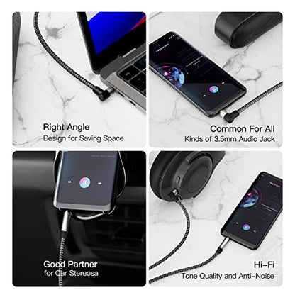 3.5mm 오디오 케이블 100피트/30M, 스테레오 90도 길이 Aux 케이블 3.5MM 수-수 직각 TRS 케이블, 헤드폰, 태블릿, 스피커와 호환, 24K 금 도금 - size: 100ft/30M