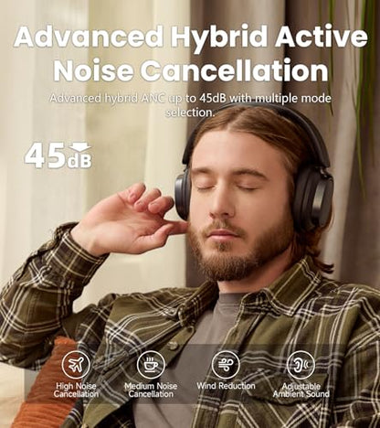 Edifier ES850NB Active Noise Cancelling Over-Ear Headphones, Black | 92H Playtime, Wired & Wireless Hi-Res Audio, Fast Charging, Clear Calls for Home Office Travel - color: Black