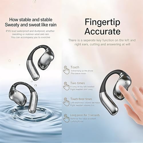 CYBERDRIVE Open-Ear Headphones, Sleep Earbuds Side Sleepers Wireless Earbuds 60+Hours Play, Hi-Res Stereo Sound Headphones with Smart Digital Display Design Fit Sports Running, Workout