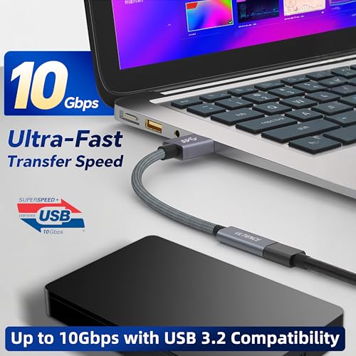 USB-C Female to USB 3.0 Male Adapter Cable, 10Gbps Ultra-Fast Transfer Speed, 60W Fast Charging, Durable Braided 1.2m Cable, Sturdy Metal Plug for Laptops, PCs & Smartphones (Grey 3.3ft) - color: Grey 3.3ft (Pack of 1)