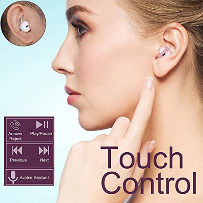 Invisible Mini Wireless Bluetooth Earbuds, Small Semi in-Ear Earbuds for Work & Daily Use, Touch Control, Lightweight for Music & Audiobooks - color: White