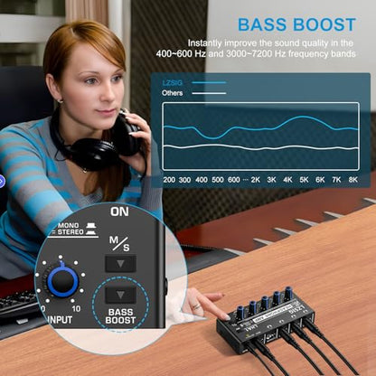 LZSIG Headphone Amplifier with Bass Boost, 4 Channel, 1 IN 4 OUT, DC 12V | Metal Stereo Audio Amplifier, Mini Earphone Splitter with Power Adapter, 1/4" & 1/8" TRS Headphones Output & TRS Audio Input - size: Small(4-channel)