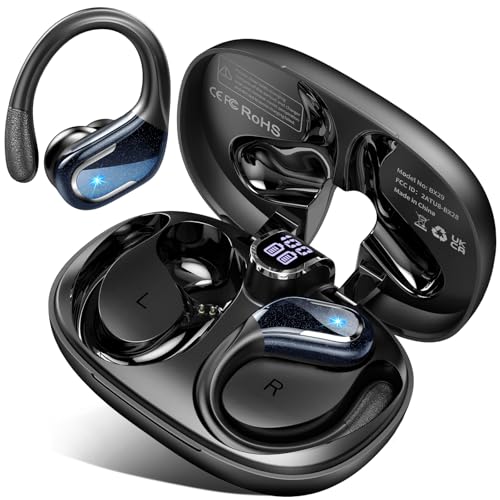 Ltinist Wireless Earbuds, 75hrs Bluetooth 5.4 Headphone Sport, 2026 Bluetooth Earbuds Deep Bass Over Ear Buds with Earhooks, ENC Noise Cancelling Earphone Mic, IP7 Waterproof for Workout/Running/Gym - color: A-Deep Black