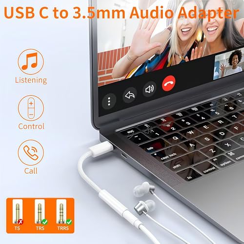 5 Pack USB C to Headphone Jack Adapter,USB c to 1/8 inch Audio Adapter Compatible with iPhone 17 16 15 Samsung Galaxy S25,S24,S23 Ultra, Note 20, iPad Pro, MacBook, Pixel XL and More