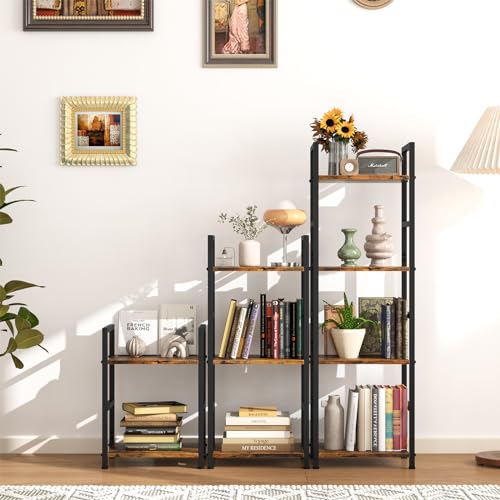 Bookshelf Storage Shelf Bookcase, 3 Tier Industrial Bookcase,Small Book case for Living Room, Bedroom, and Home Office, Easy Assembly Free Combination Multi-Functional Organizer(3 Tier,Rustic Brown) - size: 3 Tier