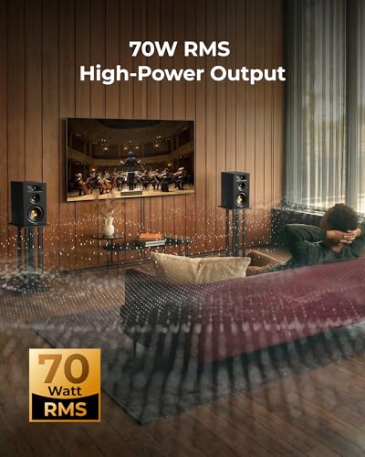 ULTIMEA 3-Way Powered Bookshelf Speakers for TV, Music, Record Player, BS-3 | RCA Input, 70W RMS, 5.25" Woofer, HDMI ARC, Bluetooth 6.0, Auracast, SUB OUT, App EQ, Clear Dialogue, Deep Bass, Clear Highs