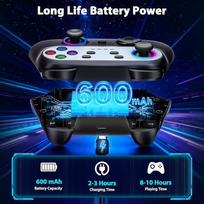 HUDOBBYE Switch Pro Controller Wireless for Switch/OLED/Lite Accessories, Wireless iOS Android Remote Gamepad, Wired PC Game Joystick, Switch Turbo Controller with Cool Led Light,Programmable - color: LED Black and Silvery
