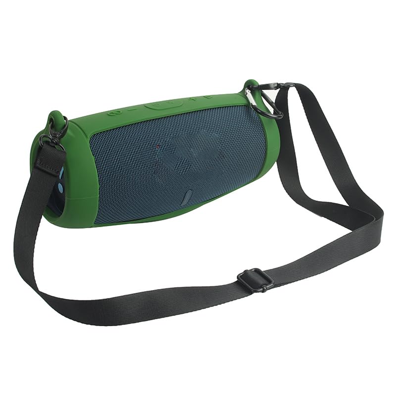 Protective Silicone Case Cover for JBL Charge 5 Bluetooth Speaker Soft Carrying Skin Sleeve with Shoulder Strap & Carabiner,Speaker Accessory (Green) - color: green
