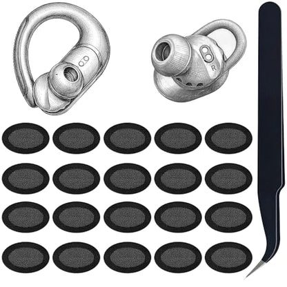 Dust Filter Mesh for JBL Endurance Earbuds -Black, 20 Pcs | Compatible with JBL Endurance Peak 3 / Peak II/Peak/Endurance Race Earbuds, Include Tools Tweezers
