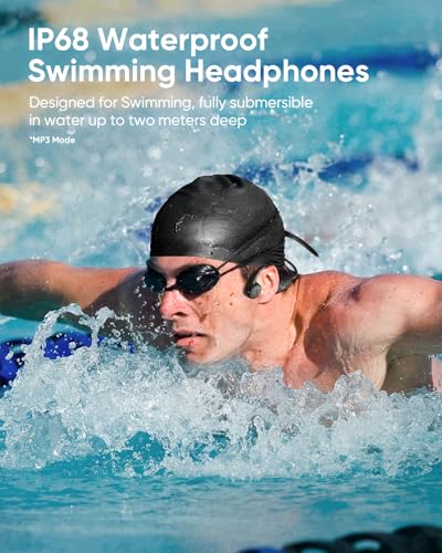 SAMVEK Swimming Headphones, IP68 Waterproof Bone Conduction Headphones for Swimming, Bluetooth 6.1 Swimming Headphone Underwater with MP3 Mode 32GB Memory for Running, Surfing, Cycling, Fitness