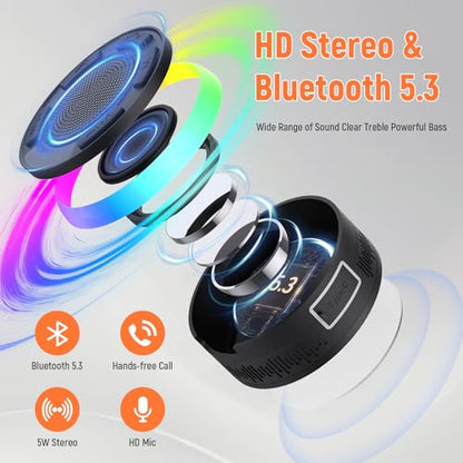 Waterproof Shower Speaker, Bluetooth 5.3 Bathroom Speaker with HD Sound & Strong Suction Cup, Bluetooth Speaker Built-in Mic for Calls, 1100mAh Portable Wireless Speaker for Pool, Beach, Boat, Gifts - color: Jet Black
