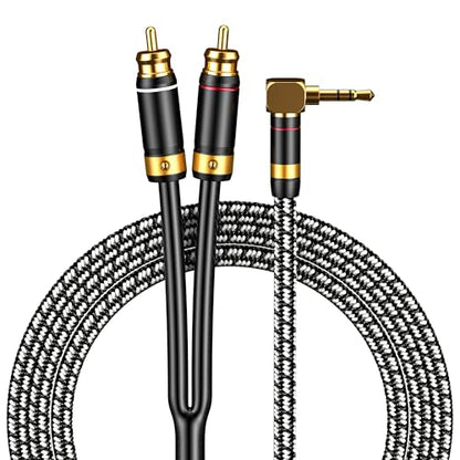 Audiophile RCA Cable, [1M/3.2Feet, Silvered-Plated Copper core] 3.5mm Male to 2RCA Male Stereo Audio Adapter Cable with Outer diameters 6.5mm for Smartphones, Tablets, Speakers, HDTV - size: 3.2 Feet (1M), style: Right angle 3.5mm to 2 RCA