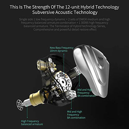 Linsoul KZ ZSX 5BA+1DD 6 Driver Hybrid in-Ear HiFi Earphones - color: Black, style: Without Mic