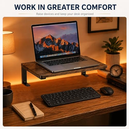 Clamp-On Desk Extender, 15 x 9.5 Inch Monitor Riser | Height options, No-drill setup, 3-in-1 use, 44 lb load, Office station, Gaming area, Brown finish - color: Brown
