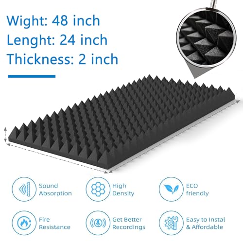 2Pack Sound Proof Foam Panels |48"×24"×2" Quick-Recovery Soundproof Wall Panels | High Density Sound Dampening Panels for Home Studio - color: 2Pack Black Pyramid