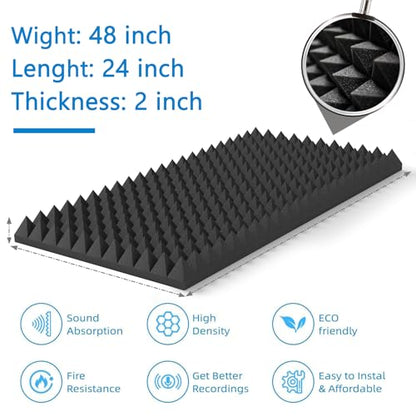 4Pack Sound Proof Foam Panels |48"×24"×2" Quick-Recovery Soundproof Wall Panels | High Density Sound Dampening Panels for Home Studio - color: 4Pack Black Pyramid
