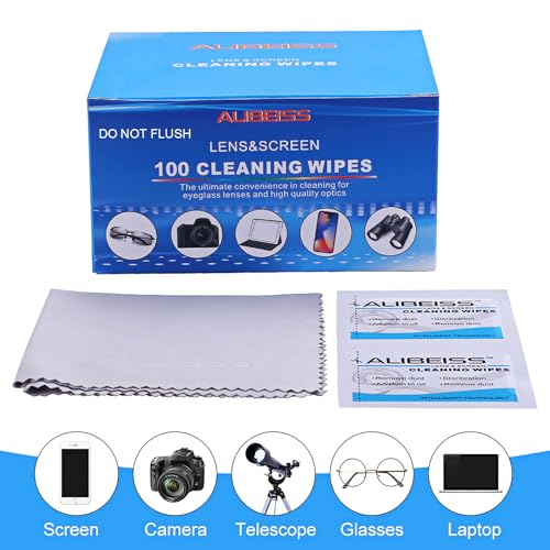 Pre-Moistened Lens Wipes ALIBEISS Screen Wipes for Glasses, Camera,Tablets, Smartphone, Screens and Other Delicate Surfaces,Pack of 100