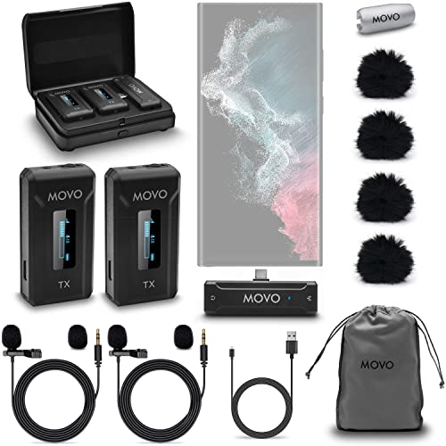 Movo WMX-2-C Duo Wireless Microphone System for USB-C – Dual Clip-On Lavalier Mics for iPhone 15, Android, iPad Pro, MacBook – 2 Wireless Transmitters, Charging Case, 7HR Battery, 328ft Range - style: 2 Transmitters