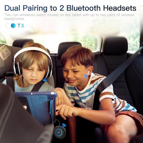 Bluetooth 5.3 Transmitter for TV/Airplane to Wireless Headphones | 2-in-1 Wireless Audio Receiver Adapter for Home Stereo/Speakers/Car System, 3.5mm AUX/RCA Jack, Dual Link, Low Latency, 16H