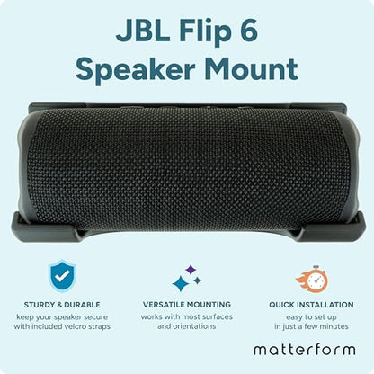 Speaker Mount for JBL Flip 6 Portable Speaker | Wall, Ceiling, Pole Mount, Desktop Stand | Shelf Bracket Holder for Home, Office, Car, Truck, Boat, Golf Cart | Adjustable Straps Included (Black)