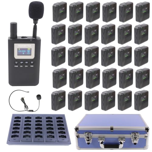 Wireless Tour Guide System, Tour Guide Microphone and Speaker Tour Guide Headsets, 1 Transmitter 30 Receivers 1 Charger 1 Storage Case, Headsets System for Training Church Factory - color: 30 Receivers & 1 Transmitter