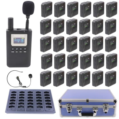 Wireless Tour Guide System, Tour Guide Microphone and Speaker Tour Guide Headsets, 1 Transmitter 30 Receivers 1 Charger 1 Storage Case, Headsets System for Training Church Factory - color: 30 Receivers & 1 Transmitter