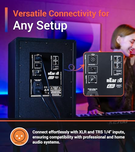 ESI nEar i8 8" Studio Reference Monitor, 2-Way Active Powered Speaker, Ideal for Near-Field Music Production, Studio Monitoring and Desktop Computers, Studio-Quality Sound, Sold Individually (Single) - size: nEar i8 (Single 8" Speaker)