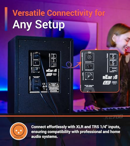 ESI nEar i8 8" Studio Reference Monitor, 2-Way Active Powered Speaker, Ideal for Near-Field Music Production, Studio Monitoring and Desktop Computers, Studio-Quality Sound, Sold Individually (Single) - size: nEar i8 (Single 8" Speaker)