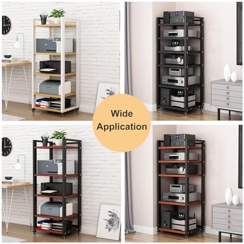 7 Tier Av Media Stand With Wheels, 55in Adjustable Audio Rack - color: Black