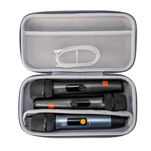 Microphone Case for 3, Microphone Bag for 2 Wireless Microphones EVA Hard Dual Wireless Mic Storage Bag for Gigging and Travel(Case Only)