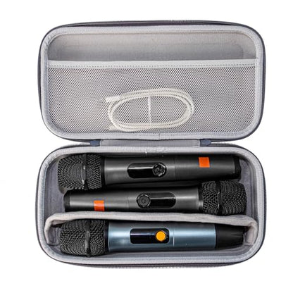 Microphone Case for 3, Microphone Bag for 2 Wireless Microphones EVA Hard Dual Wireless Mic Storage Bag for Gigging and Travel(Case Only)