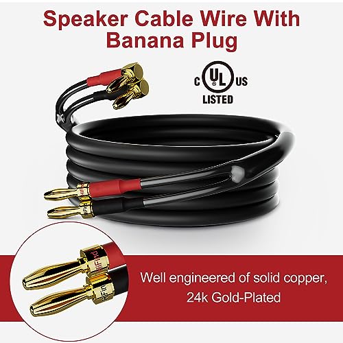HiFind Speaker Cable Wire 8 Ft/2 Pack with Gold-Plated 90 Degree Angled to Straight Banana Tip Plugs-UL CL3 Rated-Indoor&Outdoor-16 AWG Tinned Copper for Bi-Wire Bi-Amp HiFi Sound - size: 8FT-2Pack
