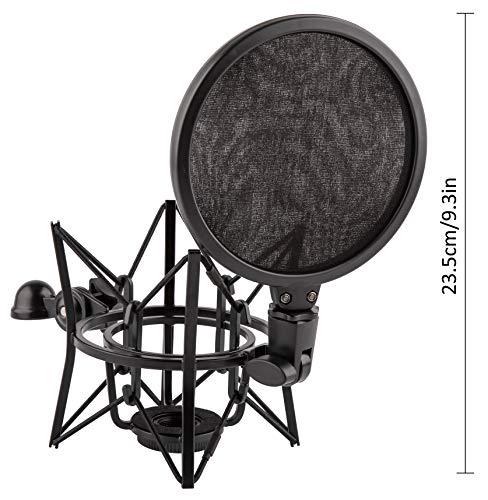 Microphone Shock Mount with Integrated Pop Shield for Rode Mics like K2, NT1-A,NT1000, NT2-A, NT2000, NTK, Podcaster and Procaster (20mm Internal Thread).