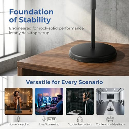 Vaguelly Microphone Mount Base 7.1 Inch round Metal Mic Stand Desktop Holder with Tool-free Installation, Supports Straight and Boom Arms, Finely Sprayed Surface, for Office and Home Studio