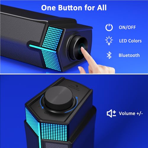 Jeecoo M20 Bluetooth Computer Speakers for PC Desktop Monitor, Gaming PC Sound Bar - Wired USB-Powered, Superb Stereo Sound, with Gradient RGB Lighting - Combine/Separate to Customize Your Desk | Gaming PC Sound Bar Wired USB-Powered with Gradient RGB Lig