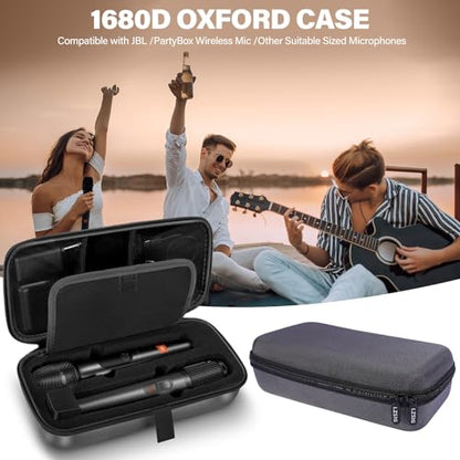 Microphone Case Compatible with JBL Wireless Two Mic System (CASE ONLY) | with Mic Covers, Customizable Foam, Dual Mic Case for Party Box, Singing Karaoke Travel Bag | Waterproof & Dirt Resistant - color: Upgrade-Grey