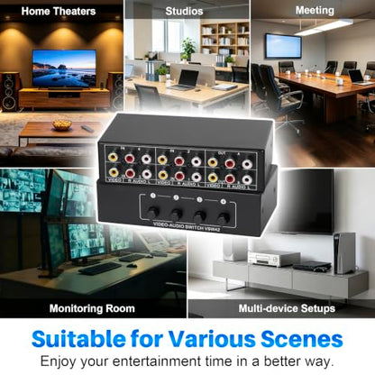 4 in 2 Out 4-Way RCA Switch Composite AV Selector Switcher Box | Plug & Play 4x2 RCA Video Audio AV Switcher for PS2 PS3 Wii Xbox HDTV DVD Game Consoles - size: 4 IN 2 OUT