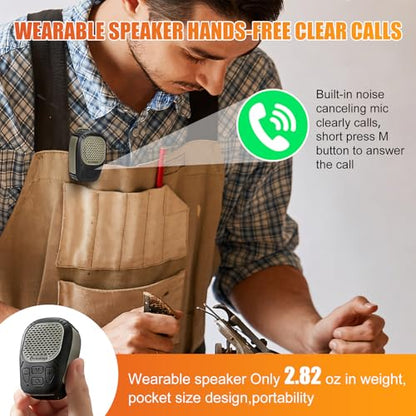 Wearable Bluetooth V5.3 Speaker, Clip Jobsite Speaker Waterproof | Clip-On Wireless, 30H Playtime, IPX7 Waterproof, TWS Portable, Built-in ENC Mic, for Home, Outdoor and Travel (Army Green)