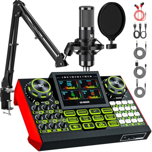 G9 Podcast Equipment Bundle,Audio Mixer Sound Board Live Sound Card,Podcast Microphone Bundle with 3.5mm Condenser Mic for PC & Phone,Podcasting,Live Streaming,Singing,Gaming,Voice Changer,Dj Set
