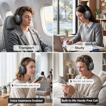 Eduiosma Bluetooth Headphones Wireless Over Ear 80H Playtime with Mic | Noise Reduction, Low Latency, Bluetooth 6.0, Deep Bass, Hi-Fi Stereo Sound, Comfortable, Lightweight for Travel Home Work