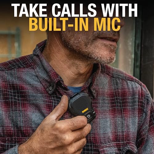 DEWALT Wearable Bluetooth Speaker [Onyx Edition - Black] Clip-On Wireless | Jobsite Pro Water-Resistant Portable Speaker (Non- Magnetic), Mic for Hands-Free Music/Calls, Mini Speakers Bluetooth - color: Black