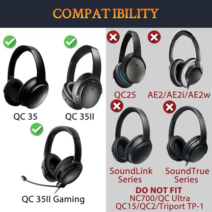 SOULWIT Replacement Kit for Bose QuietComfort QC35/QC35 ii Over-Ear Headphones, Ear Pads Cushions + Headband + Silicone Earpads Cover Protector - Coffee - color: Coffee