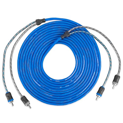 NVX® XIV26 19.69 ft (6 Meter) Oxygen Free Copper 2-Channel Twisted Pair V-Series Car Audio RCA Audio Interconnect Cable with Shielded Noise Reduction and Split-tip Silver-Plated Ends | Oxygen Free Copper Twisted Pair V-Series with Shielded Noise Reduction