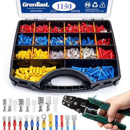 1150Pcs Wire Connectors Kit, Insulated Electrical Terminals with Crimping Tool, Ring Butt Spade Fork Terminal Connectors Assortment for Automotive Wiring Home Electrical Repairs