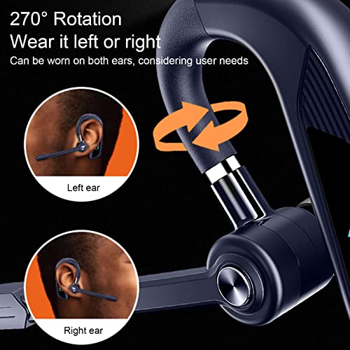 PUSOKEI Single Ear Bluetooth Earpiece, 270° Rotatable Handsfree Headset with Mic for Business Office Driving,Wear it Left or Right No Delay