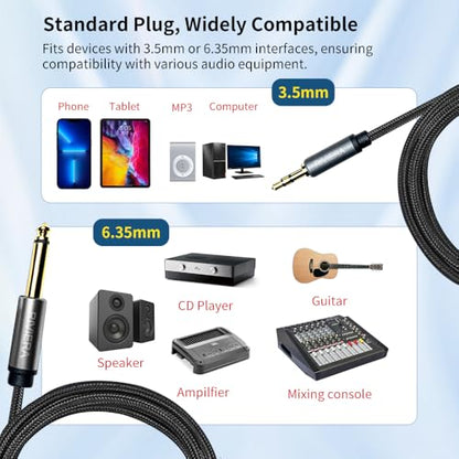 RIVIERA 6FT/1.8M Audio Cable 3.5mm 1/8" TRS to 6.35mm 1/4" TS Braided Sheild Pure Copper Wire and 24K Gold Plated Low Noise Cable with Braided Nylon Jacket for Digital Players & Musical Instruments - color: 1/4-1/8 TRS Black, size: 6FT/1.8M