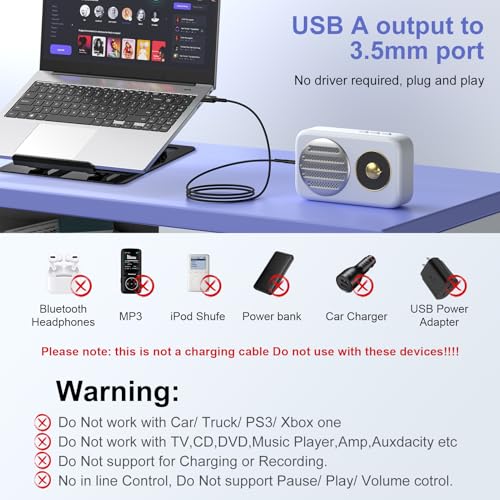 USB to Audio Adapter Cable, 3FT 3.5mm Aux to USB Audio Aux Cable Stereo Type A Male to 3.5mm TRS Male Headphone Jack Adapter for Headphones/Headset/Laptop/PC Windows/PS4 PS5 Mac/Linux/Desktops